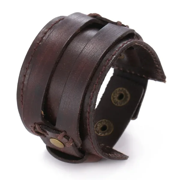 Men's Leather Open Cuff Bracelet in Black/Brown - Image 2