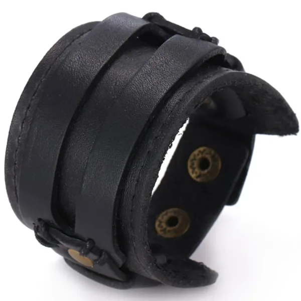 Men's Leather Open Cuff Bracelet in Black/Brown