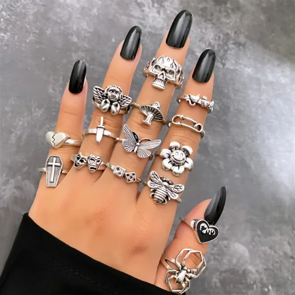 Vintage Gothic Angel Skull Ring for Women - Image 2