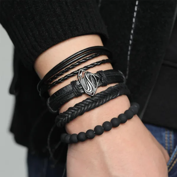 Braided Leather Bracelets Set for Men - Image 9