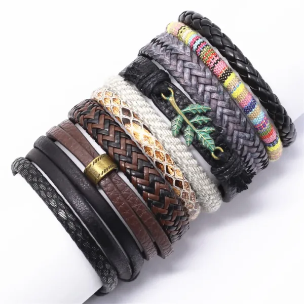 10 Pcs Handmade Leather Wrap Bracelets Set - Image 5