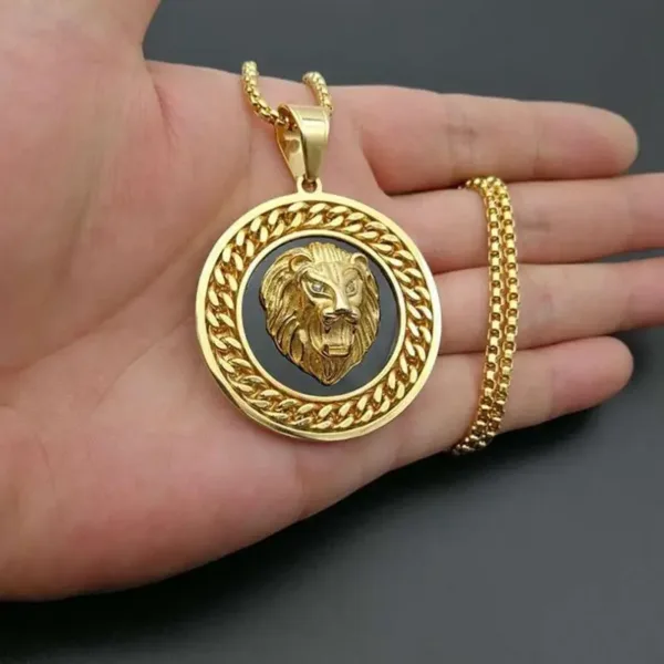 Lion Head Round Medal Pendant Necklace - Image 5