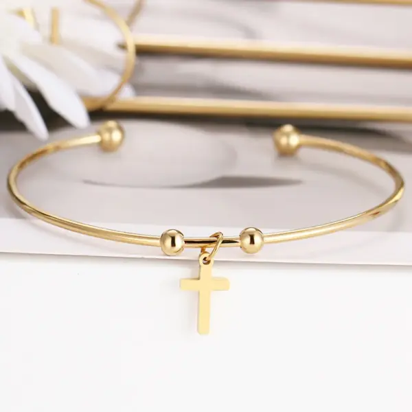 Gold Color Cross Cuff Bracelet for Women - Image 6