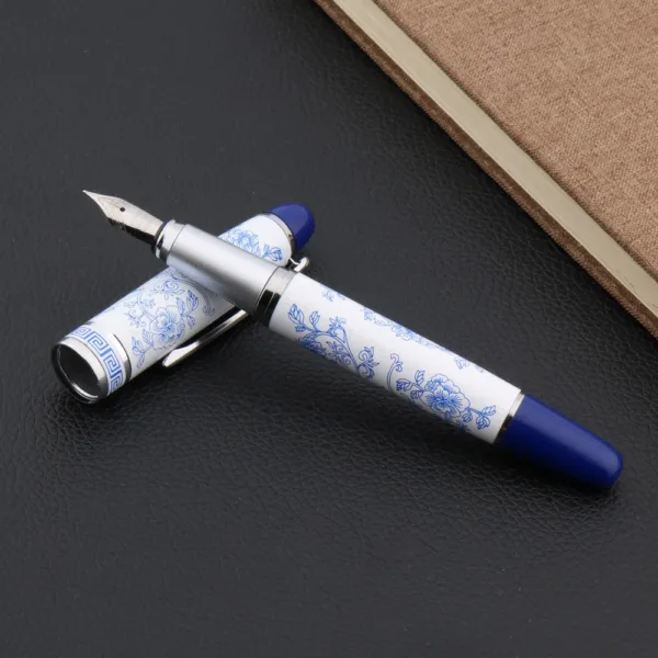 Blue and White Medium Nib Fountain Pen