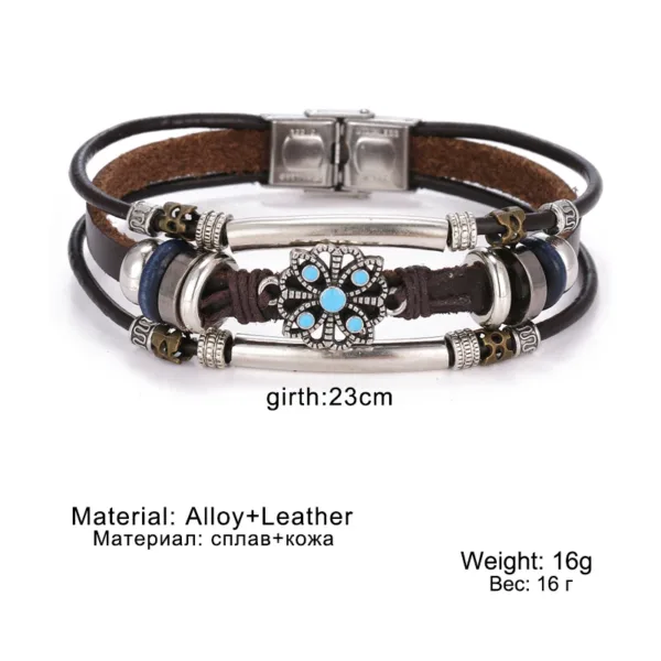 Vintage Multilayered Leather Flower Bracelet - Image 6