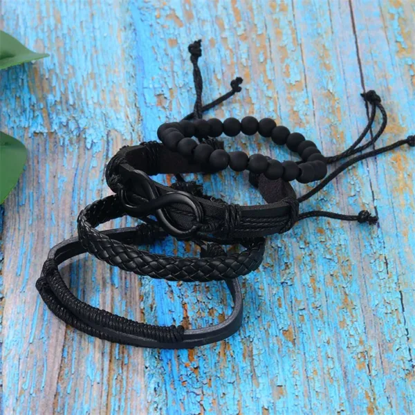 Leather Charm Bracelet with Geometric Design - Image 4