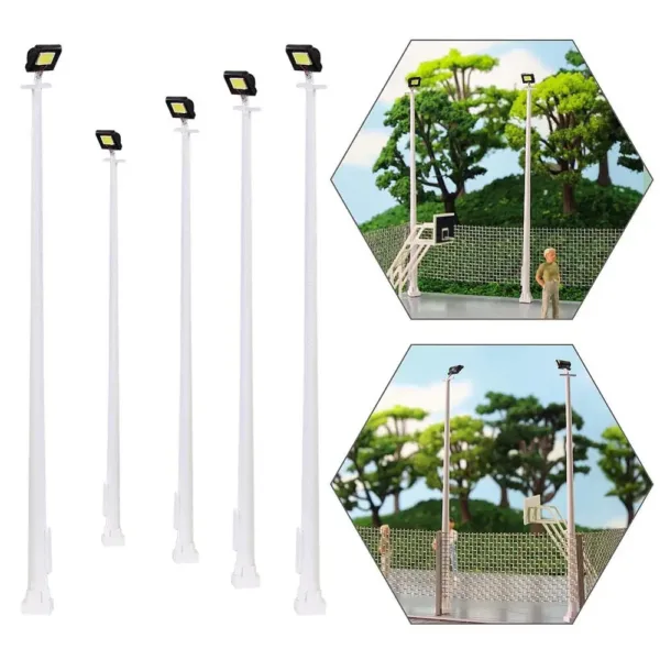 5pcs HO Scale Plaza Lampposts with LEDs