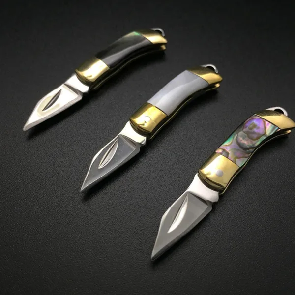 Mini Brass Folding Knife with Shell Handle - Image 4