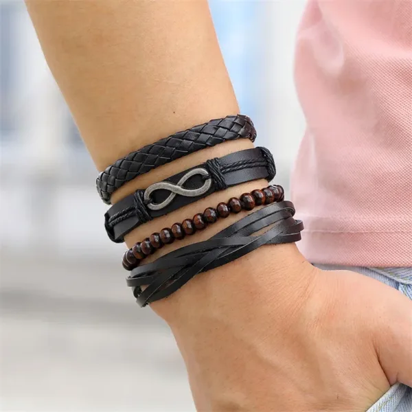 Leather Charm Bracelet with Geometric Design - Image 8