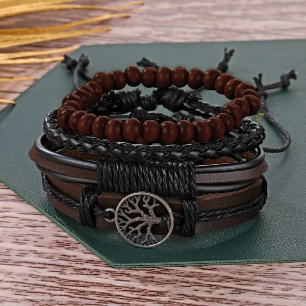 Braided Leather Bracelets Set for Men - Image 2