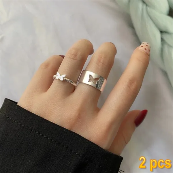 Trendy Butterfly Couple Rings Set for Lovers - Image 24