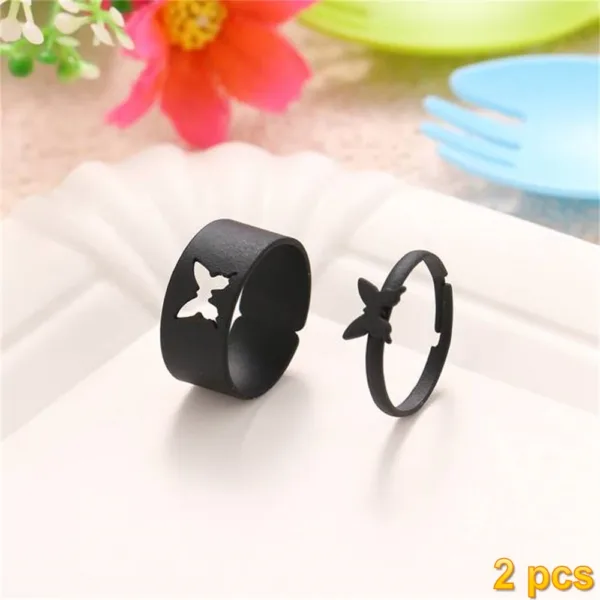 Trendy Butterfly Couple Rings Set for Lovers - Image 12