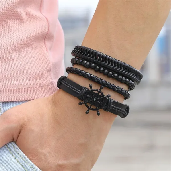 Leather Charm Bracelet with Geometric Design - Image 9