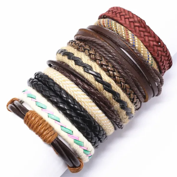 10 Pcs Handmade Leather Wrap Bracelets Set - Image 6