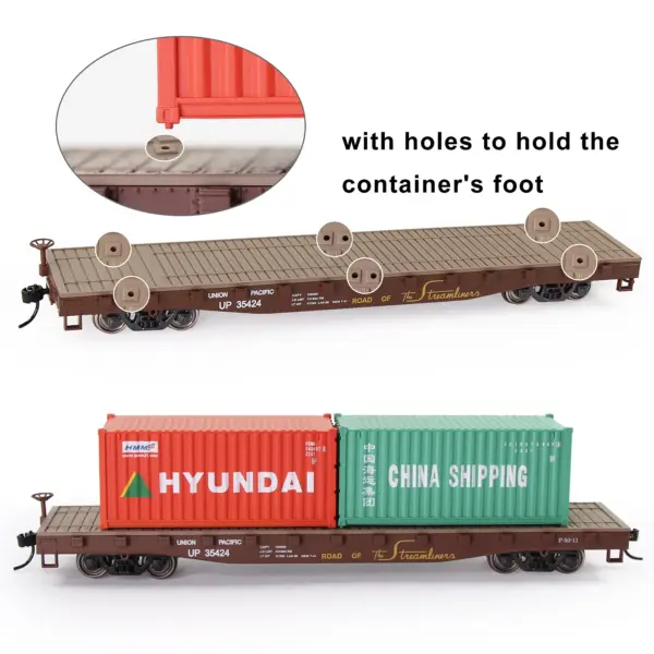 HO Scale 1:87 Flat Car with Shipping Containers - Image 3