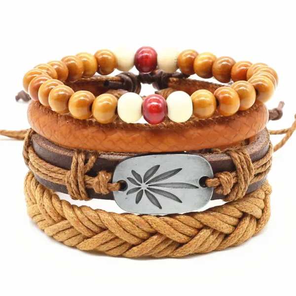 4pcs Vintage Leather Bead Charm Bracelets - Image 3