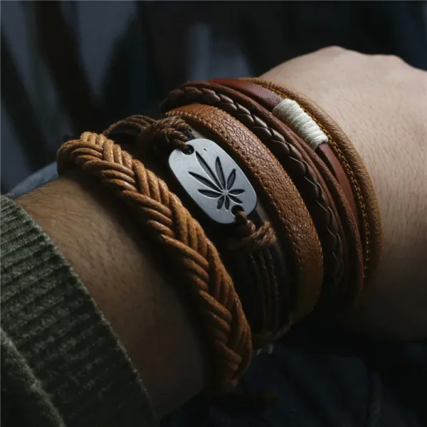 5 Pcs Woven Leather Wing Charm Bracelets - Image 2