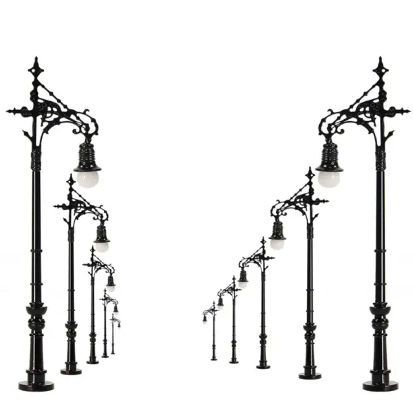 Set of 5 N Scale Warm White Lamp Posts