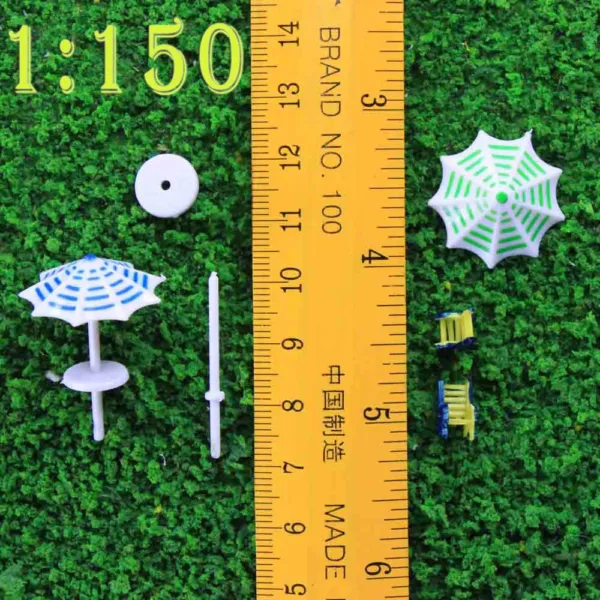 2 Sets N Scale Plastic Model Umbrellas and Chairs - Image 10