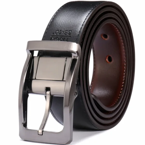 Men's Reversible Leather Belt with Rotating Buckle - Image 3