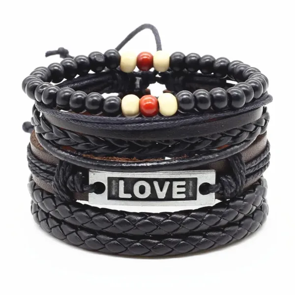 4pcs Vintage Leather Bead Charm Bracelets - Image 5