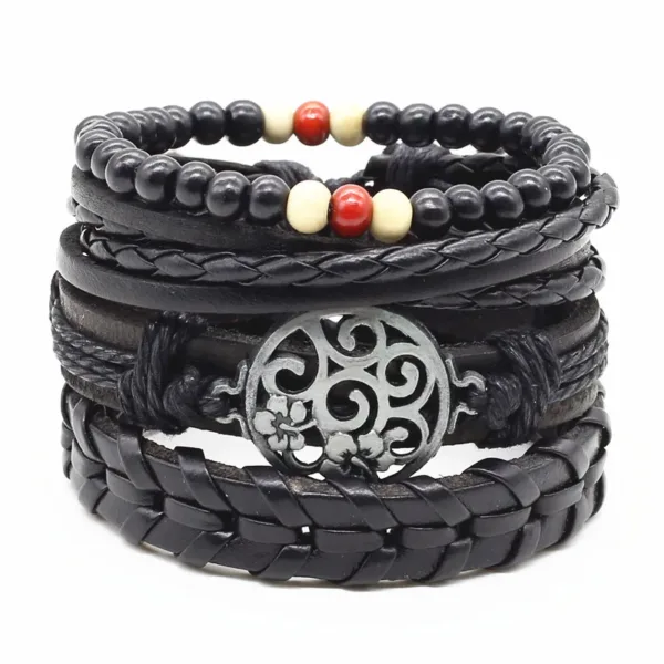 4pcs Vintage Leather Bead Charm Bracelets - Image 9