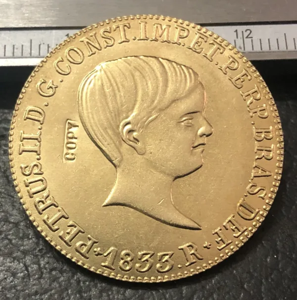 1833 Brazil Gold Copy Coin Replica - Pedro II