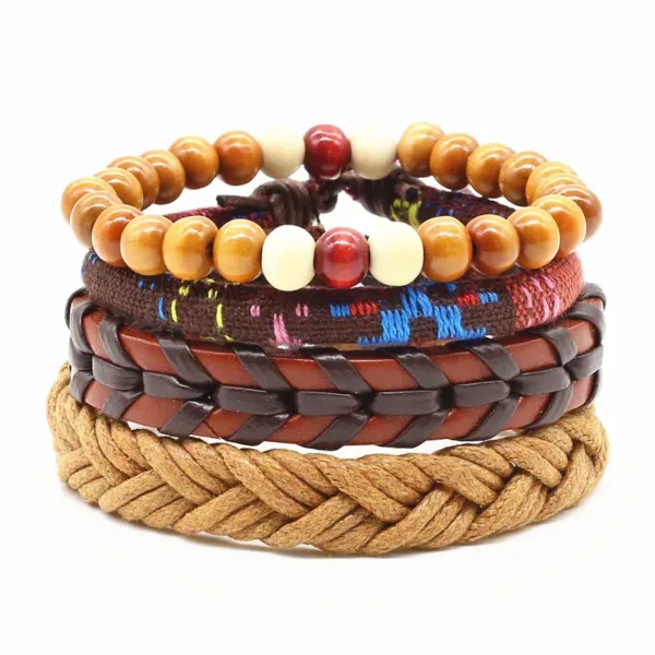 4pcs Vintage Leather Bead Charm Bracelets - Image 7