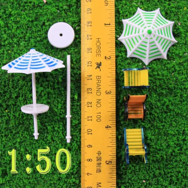 2 Sets N Scale Plastic Model Umbrellas and Chairs - Image 5