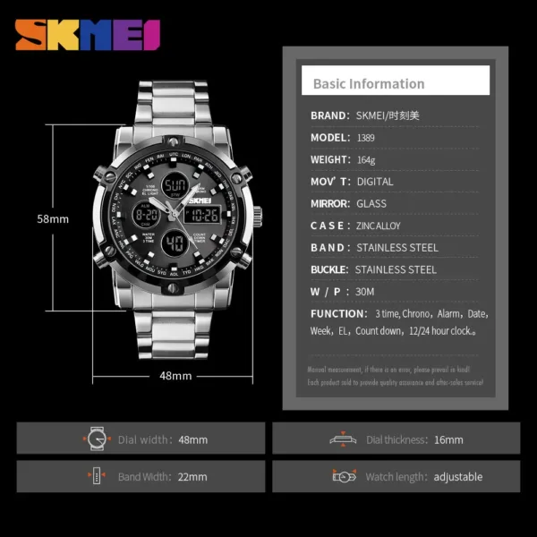 SKMEI Men's Dual Display Quartz Watch 1389 - Image 6