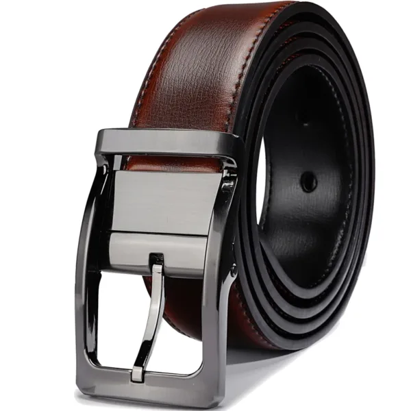 Men's Reversible Leather Belt with Rotating Buckle - Image 4