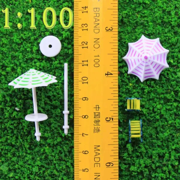 2 Sets N Scale Plastic Model Umbrellas and Chairs - Image 9