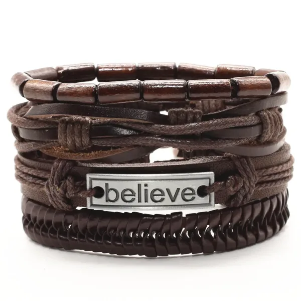 Trendy Handmade Leather Charm Bracelets Set - Image 17