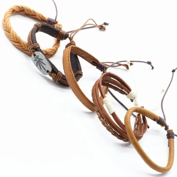 5 Pcs Woven Leather Wing Charm Bracelets - Image 3