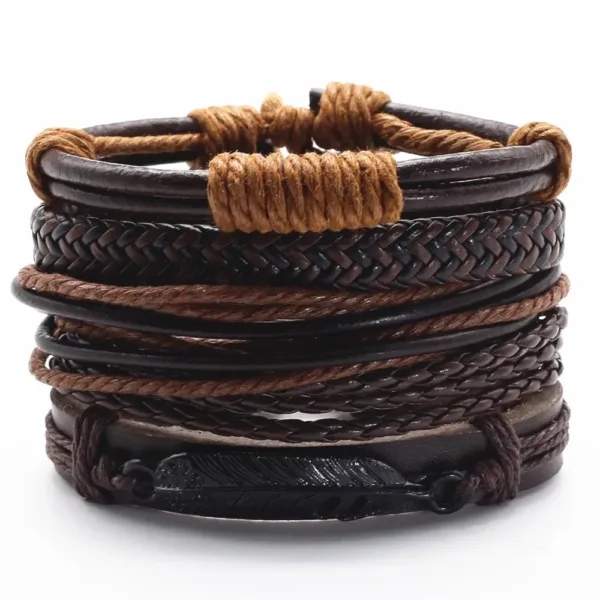 5 Pcs Woven Leather Wing Charm Bracelets - Image 5