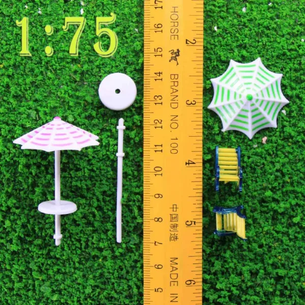 2 Sets N Scale Plastic Model Umbrellas and Chairs - Image 8