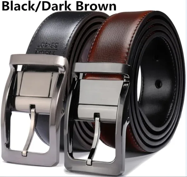 Men's Reversible Leather Dress Belt with Rotating Buckle - Image 7