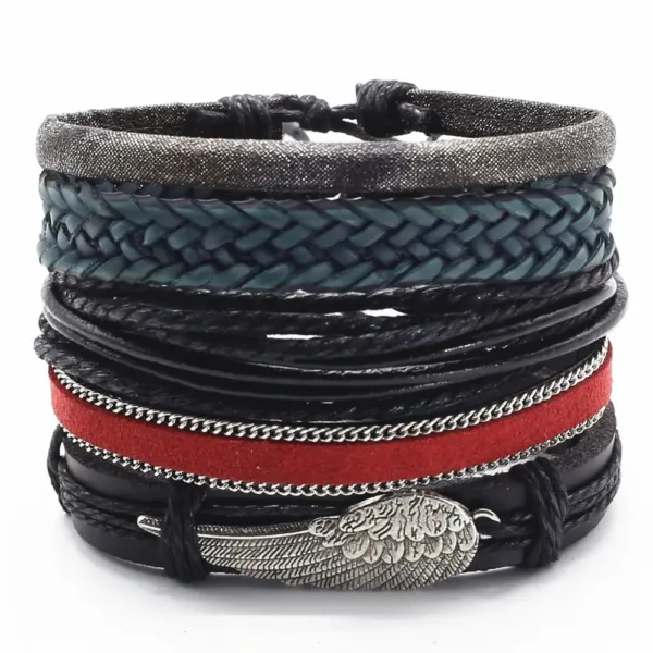 5 Pcs Woven Leather Wing Charm Bracelets - Image 13