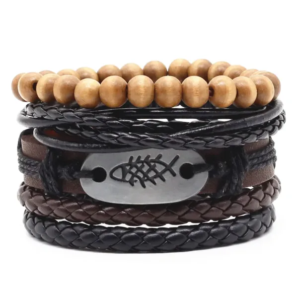 Multilayer Leather Charm Bracelets Set of 4 - Image 10