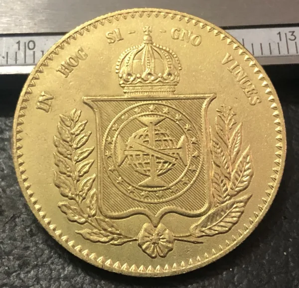 1851 Brazil 20000 Reis Gold Coin Replica - Image 2