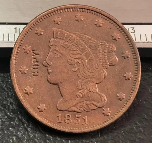 1851 Braided Hair Half Cent Replica Coin