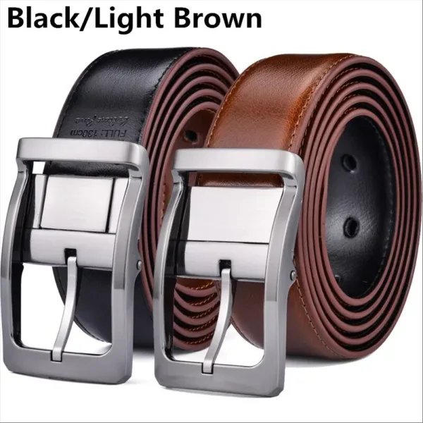 Men's Reversible Leather Belt with Rotating Buckle - Image 8