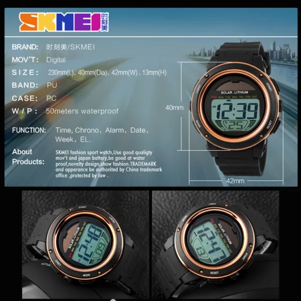Solar Powered Men's Sport Digital Watch - Image 6