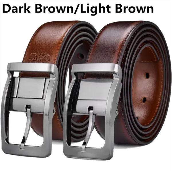 Men's Reversible Leather Belt with Rotating Buckle - Image 9