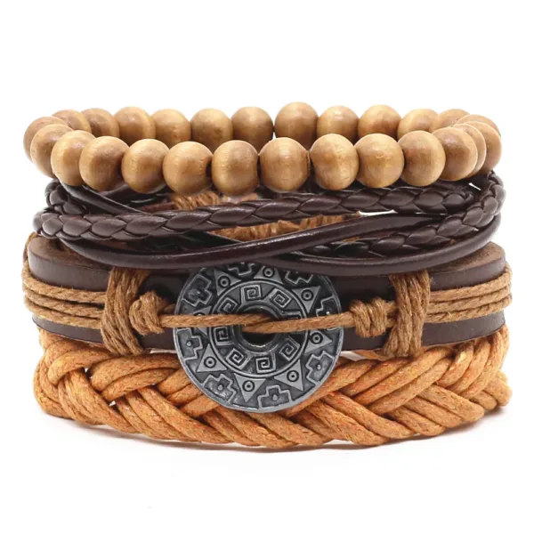 Multilayer Leather Charm Bracelets Set of 4