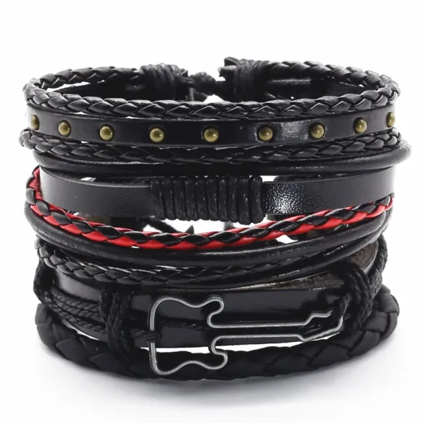 5 Piece Woven Leaf Feather Leather Bracelets