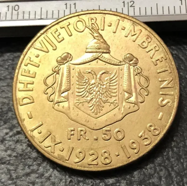 1938 Albania Zog I Gold Copy Coin - Image 2