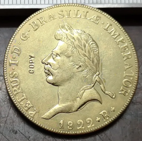 1822 Brazil Gold Plated Replica Coin - Image 3