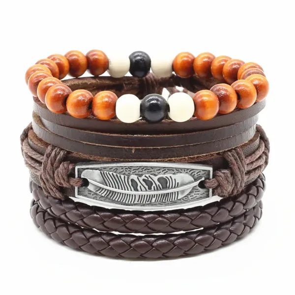 4pcs Vintage Leather Bead Charm Bracelets - Image 10