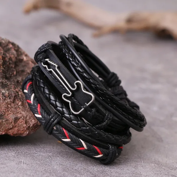 4 Pcs Cross Leaf Charm Leather Bracelets - Image 3